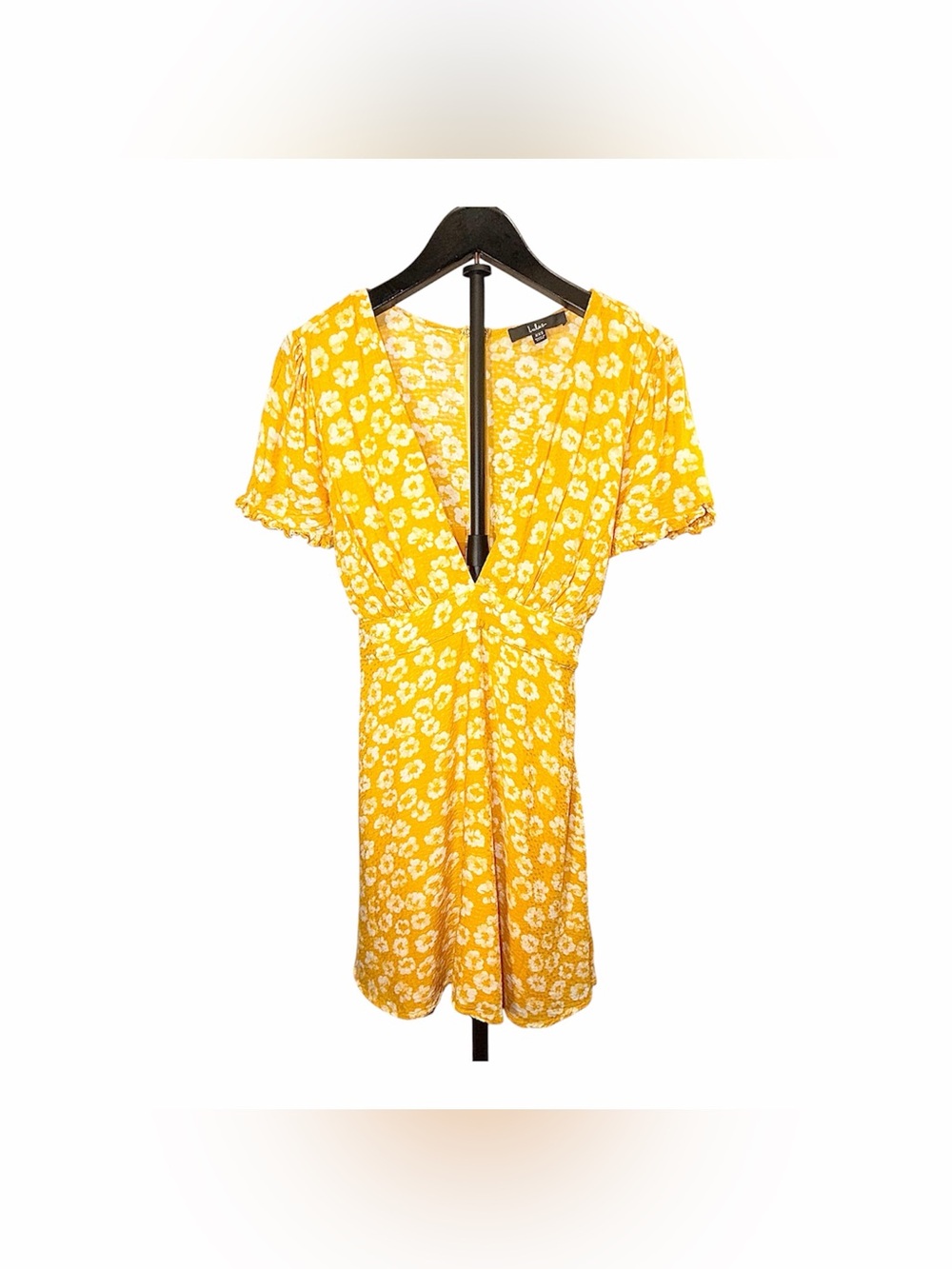LULUS Women’s Garden Explorer Mustard Yellow Floral Print Mini Dress Size XXS - Picture 4 of 12